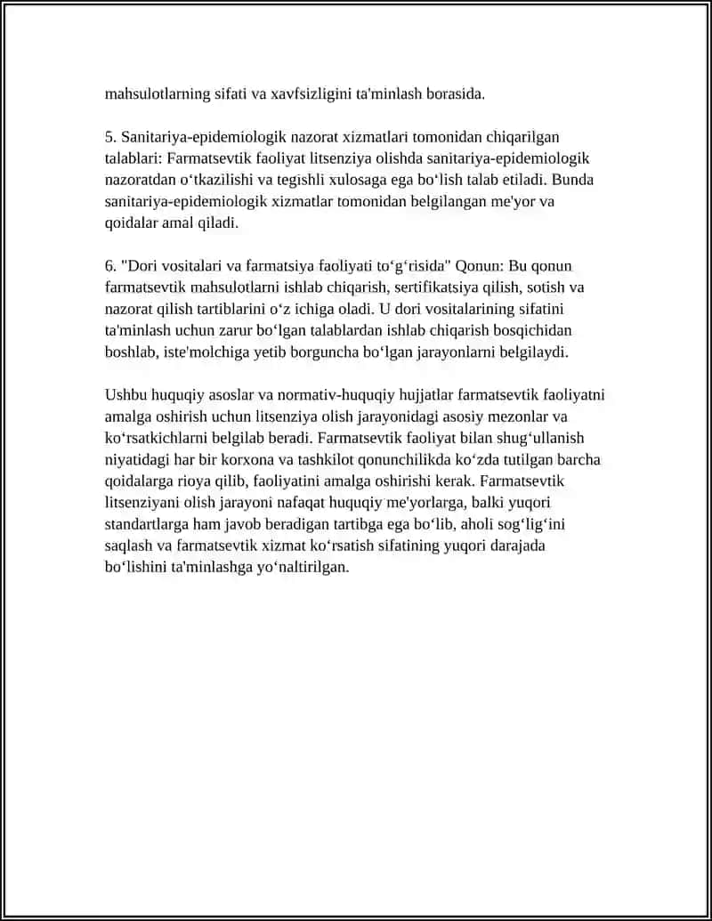 FARMATSEVTIK FAOLIYAT UCHUN LITSENZIYA OLISH QOIDALARI 4