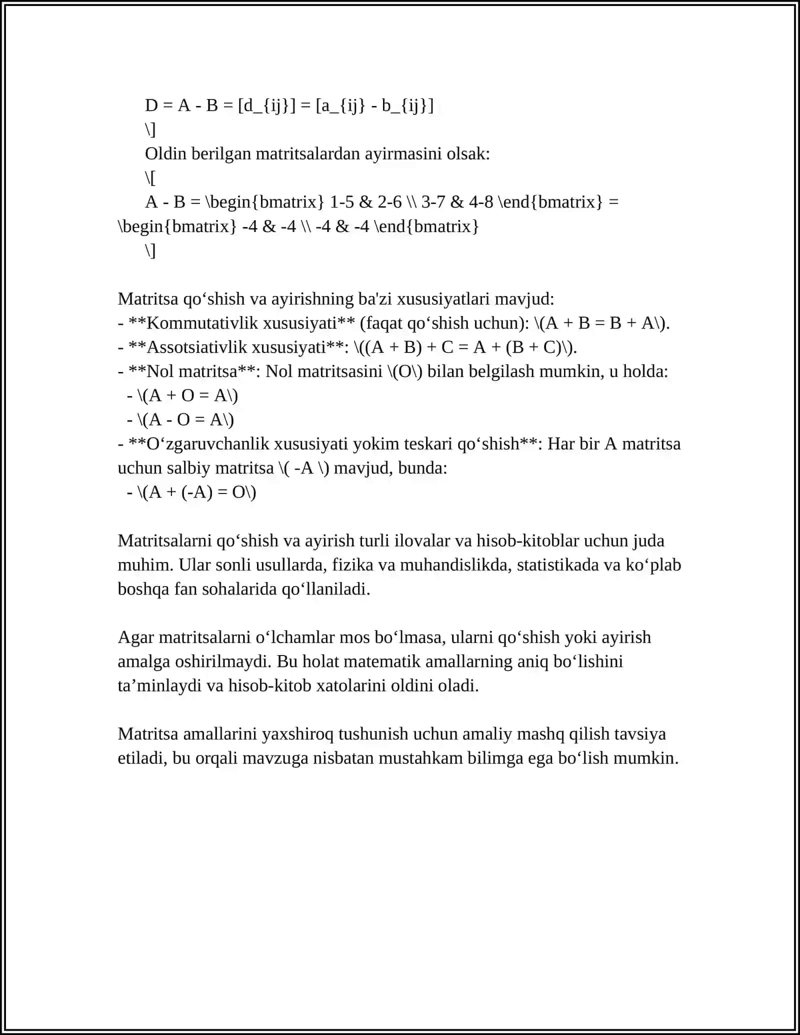 MATRITSA USTIDA AMALLAR 4