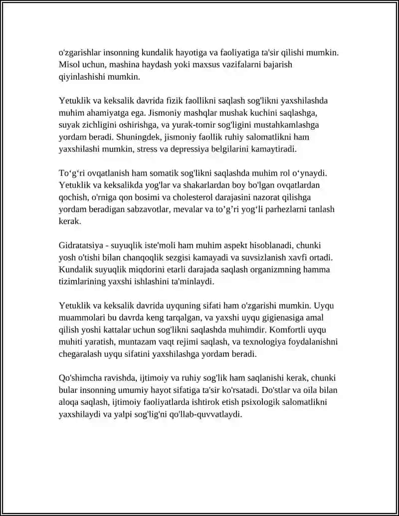 Yetuklik va Keksalik Davring Xususiyatlar 4