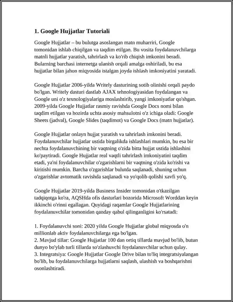 GOOGLE PLATFORMASIDA BIR VAQTDA BIR XUJJAT USTIDA BIR NECHTA FOYDALANUVCHI BILAN XAMKORLIKDA ISHLASH IMKONIYATI.USLUBIY KO'RSATMA SHAKLIDA 4