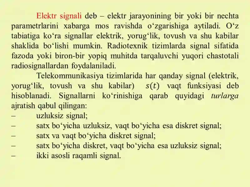 “Tizimlar va signallarni qayta ishlash” faniga kirish 4