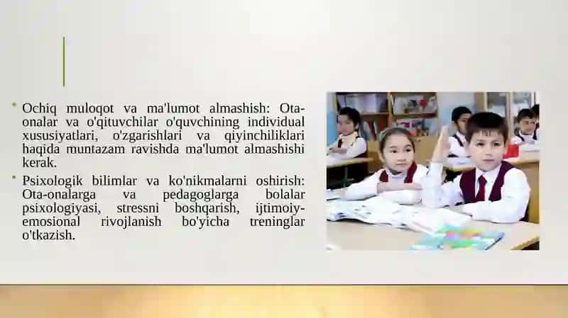 Ta’lim oluvchining psixologik farovonligini oshirishga qaratilgan oilalar va pedagoglar o‘rtasidagi hamkorlik 4