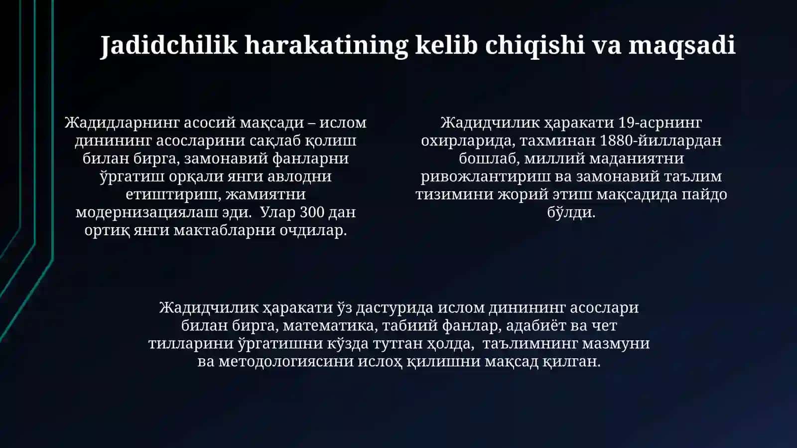 Jadidlarni maʼrifat parvarliglarinnig oʻlka ijtimoiy-madaniy hayotda tutgan orni 4