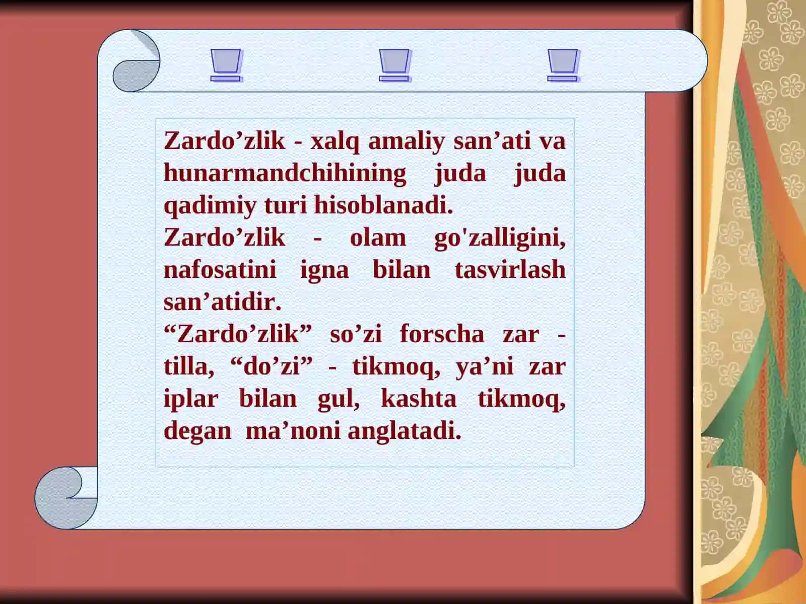 Zardo’zlik san’ati tarixi va uning rivojlanishi 4