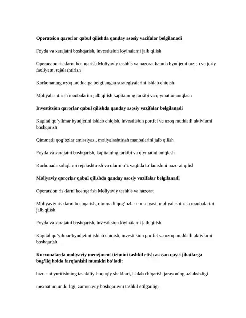 Moliyaviy menegment fanidan test savollari 4