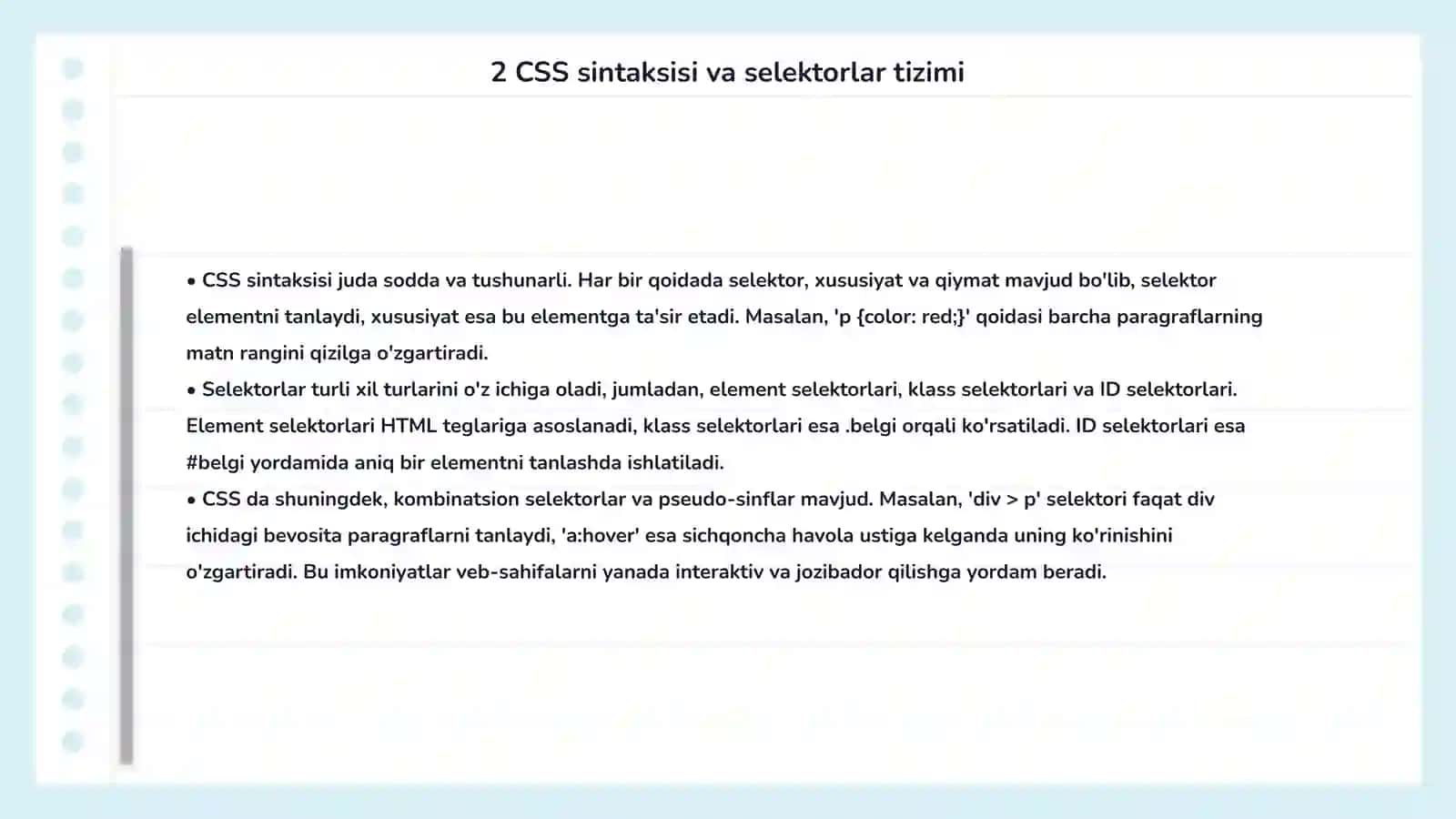 CSS asoslari va sahifani bezash 4