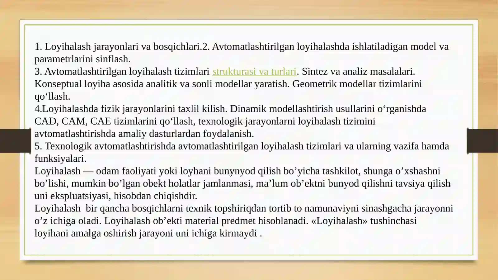 Avtomatlashtirilgan loyihalash tizimlari 4