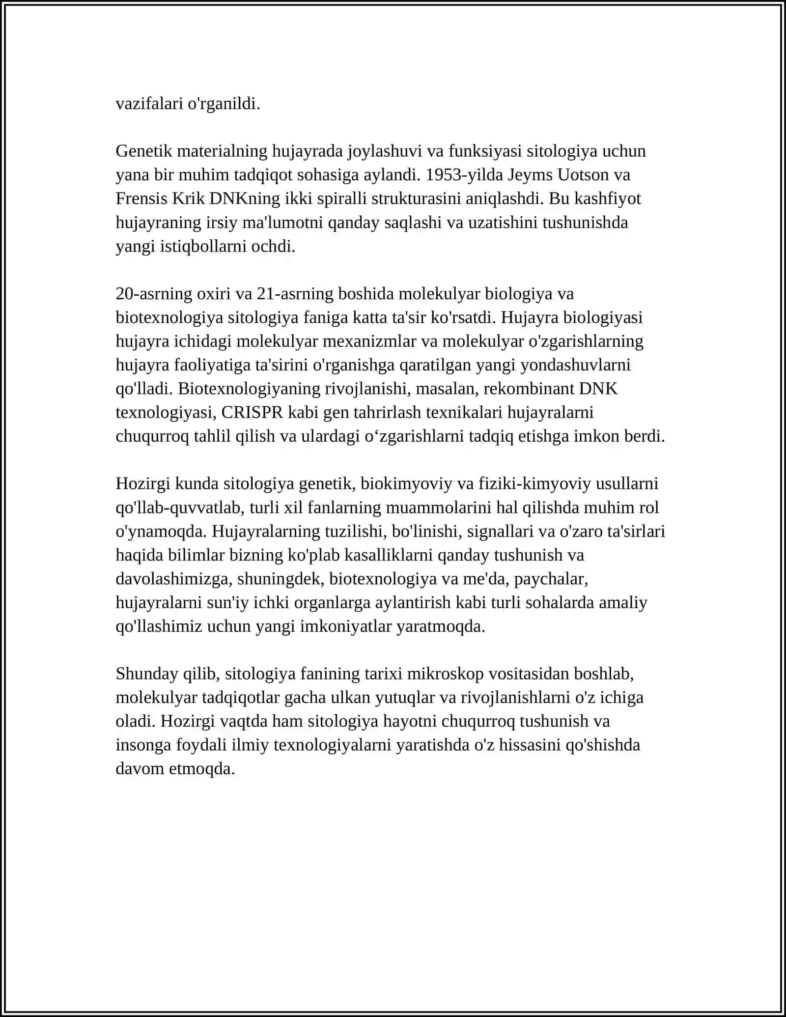 SITOLOGIYA. EUKARIOT HUJAYRALAR. ORGANIZMLARNI KÕPAYISHI. MITOZ. MIYOZ 4