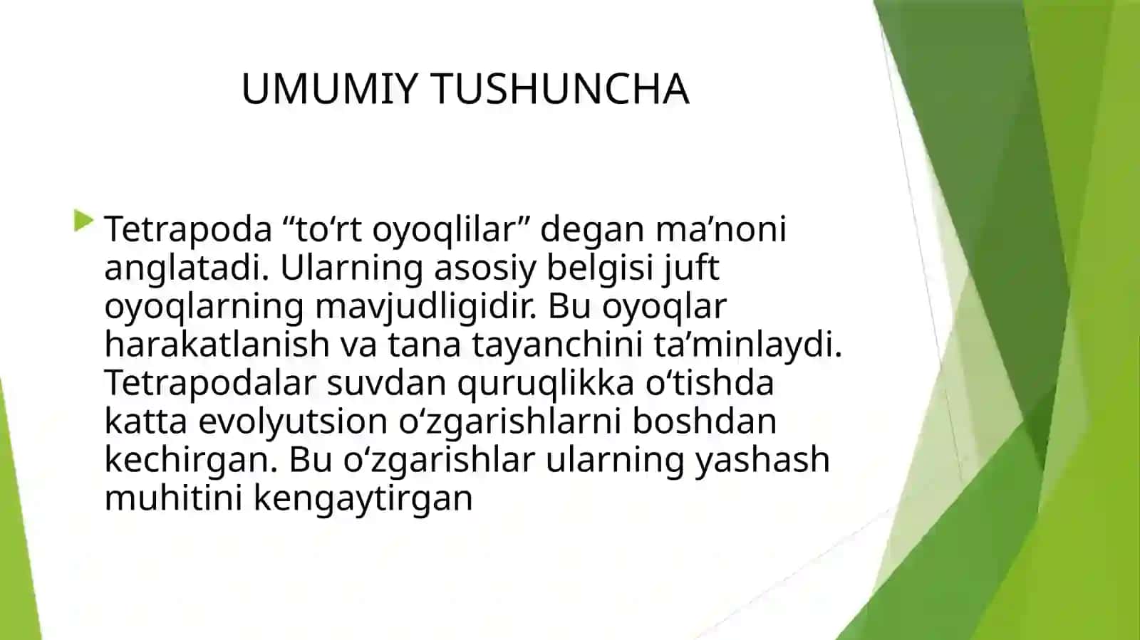 Tetrapodakattasinfigamansubhayvonlarningquruqlikdayashashinita’minlovchimorfofiziologikbelgivaxususiyatlar 4