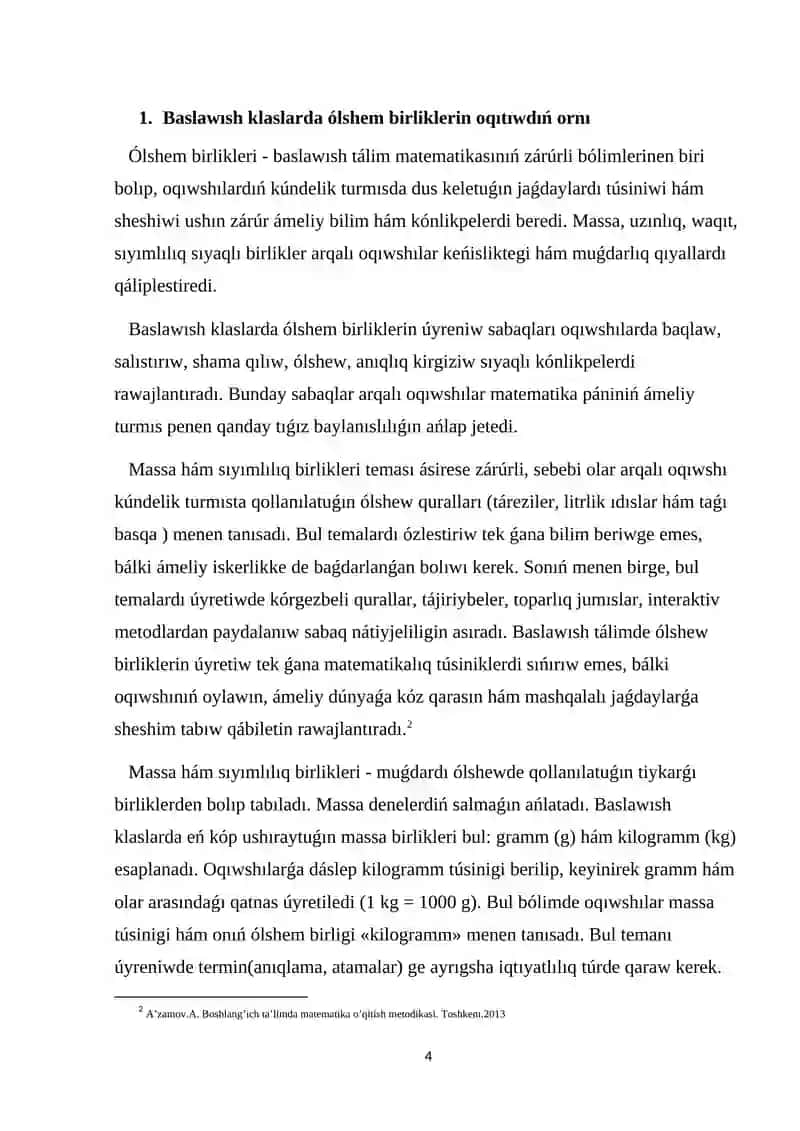 Massa hám sıyımlılıq ólshem birlikleri teması 4