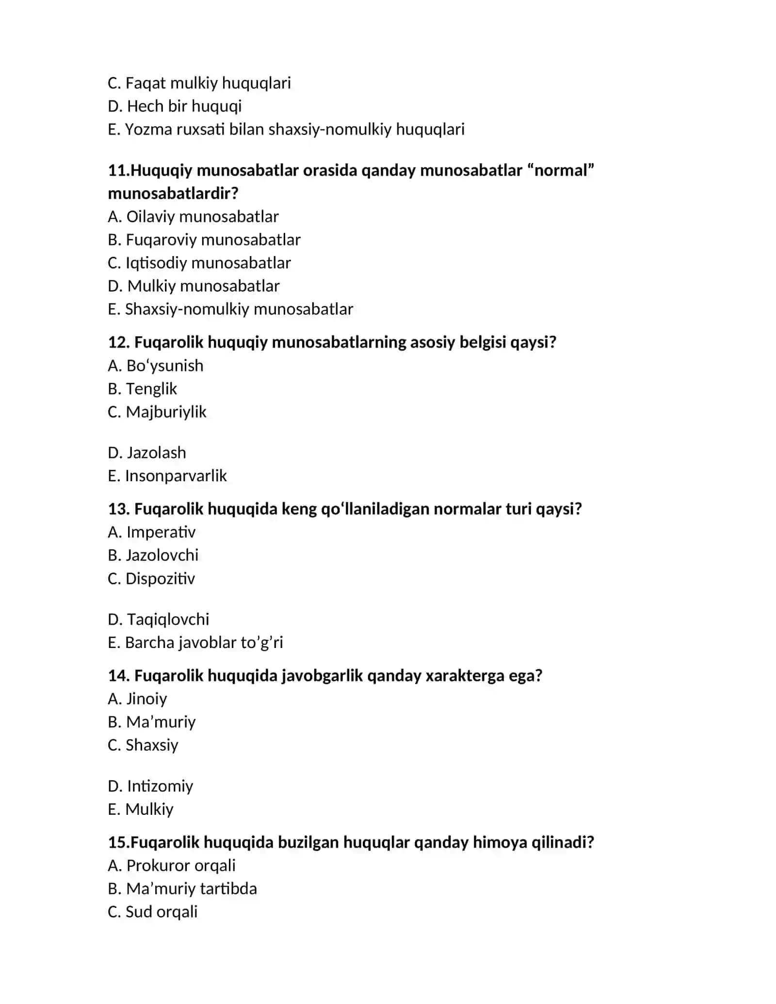 Fuqarolik Huquqiga Kirish Fanidan Testlar 4