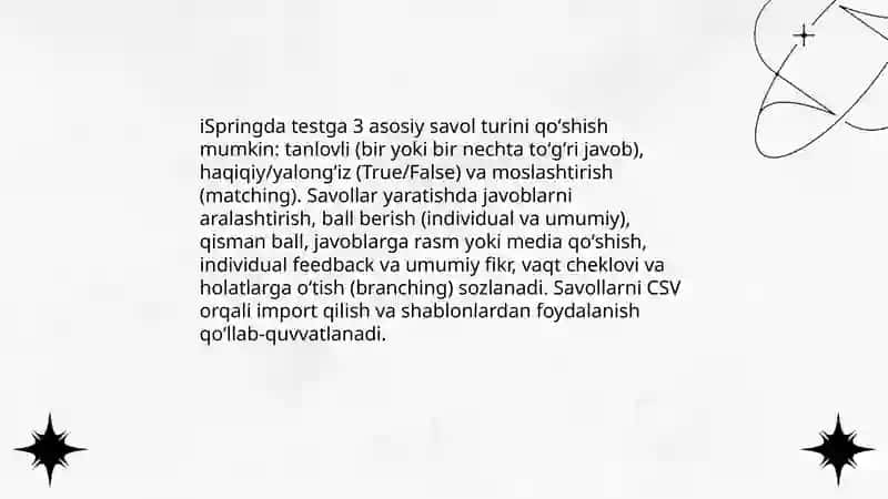 ISpring dasturida testlarni nashr qilish 4