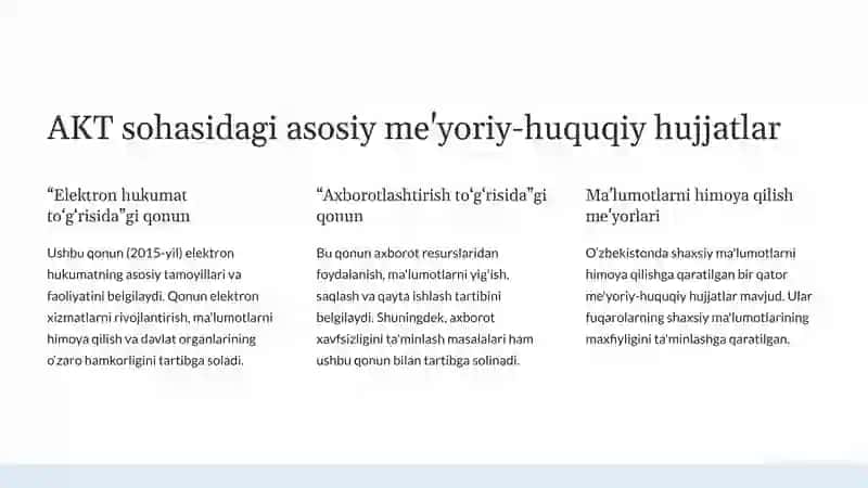 AKT sohasidagi me'yoriy-huquqiy hujjatlar va elektron hukumat 4