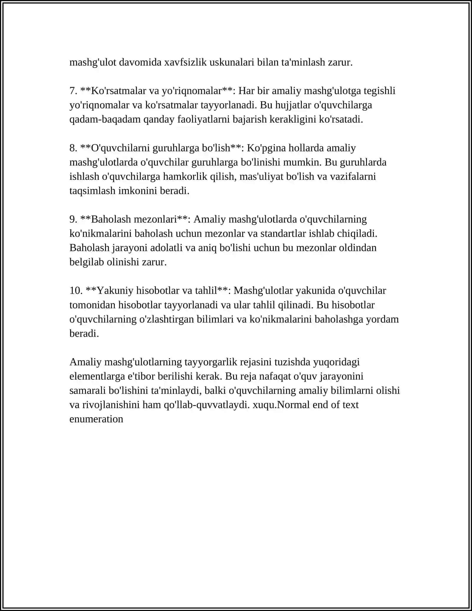 AMALIY MASHGʻULOTLARGA TAYYORGARLIK KOʻRISH VA UYGA BERILGAN VAZIFALARNI BAJARISH 4