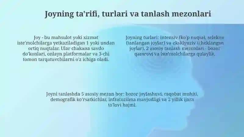 Marketing tizimida joy va uning ahamiyati 4