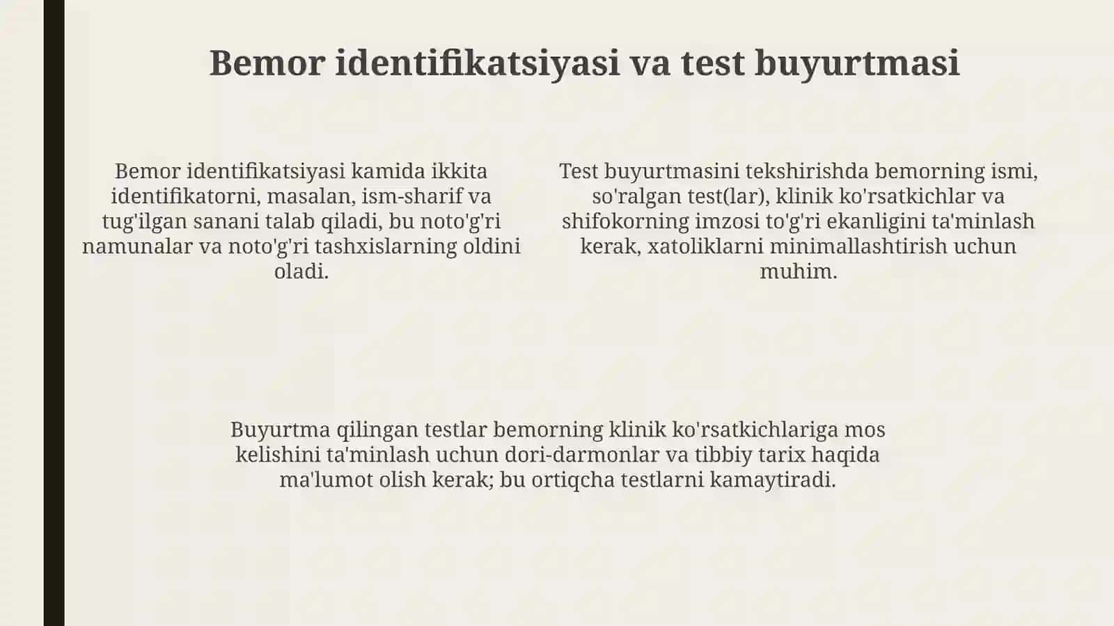 Test turlari va tayyorgarlik ko'rsatmalari 4
