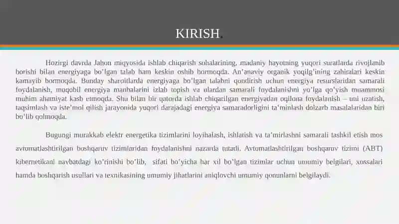 Elektrenergetika tizim xolatini boshqarish va optimallash 4