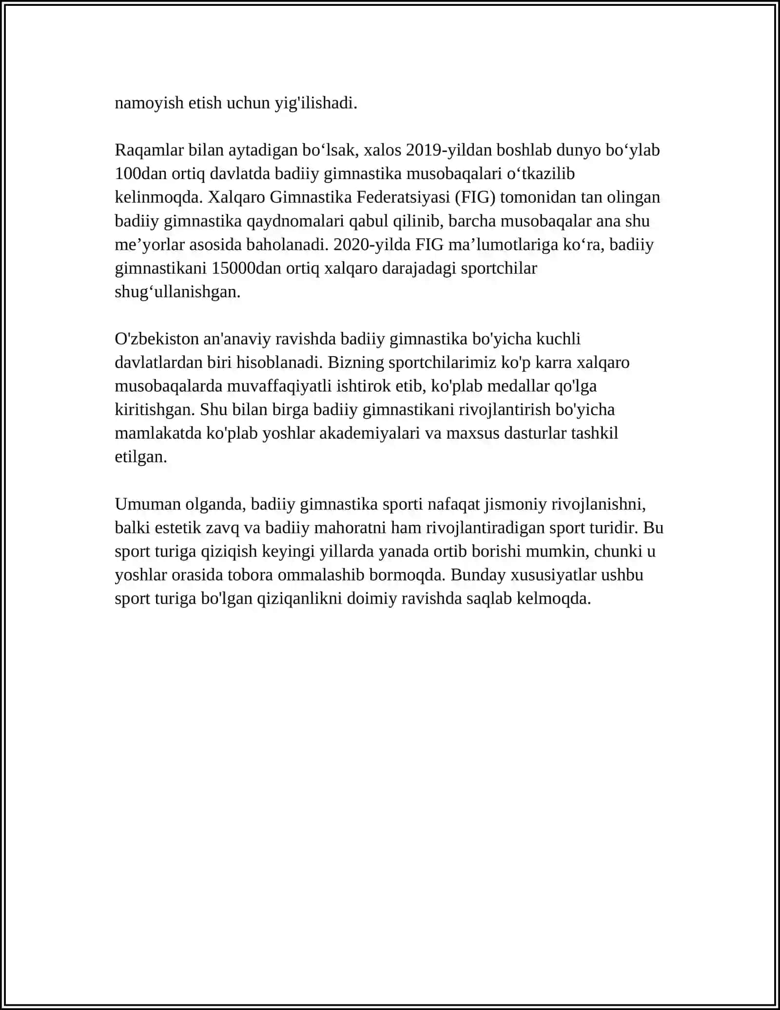 BADIIY GIMNASTIKACHILARGA MASHQLARNI O'RGATISH USLUBIYATI ASOSLARI VA TEXNIK TAYYORGARLIGI 4