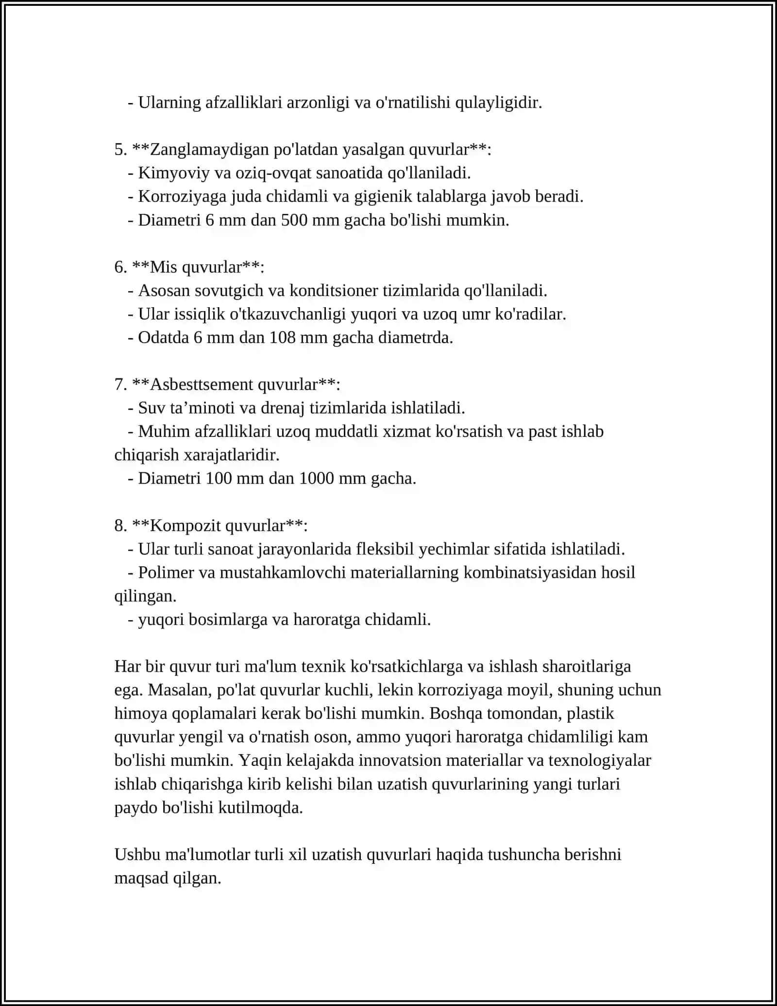 Uzatish quvurlari turlari 4
