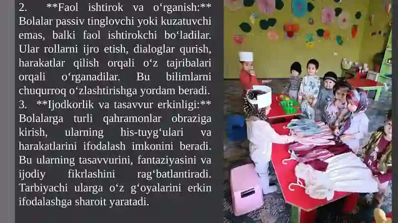 Tarbiyachilarning mashg'ulotdan tashqari tarbiyaviy faoliyatini rejalashtirishda sahnalashtirish faoliyatining o'ziga xosligi.pptx 4