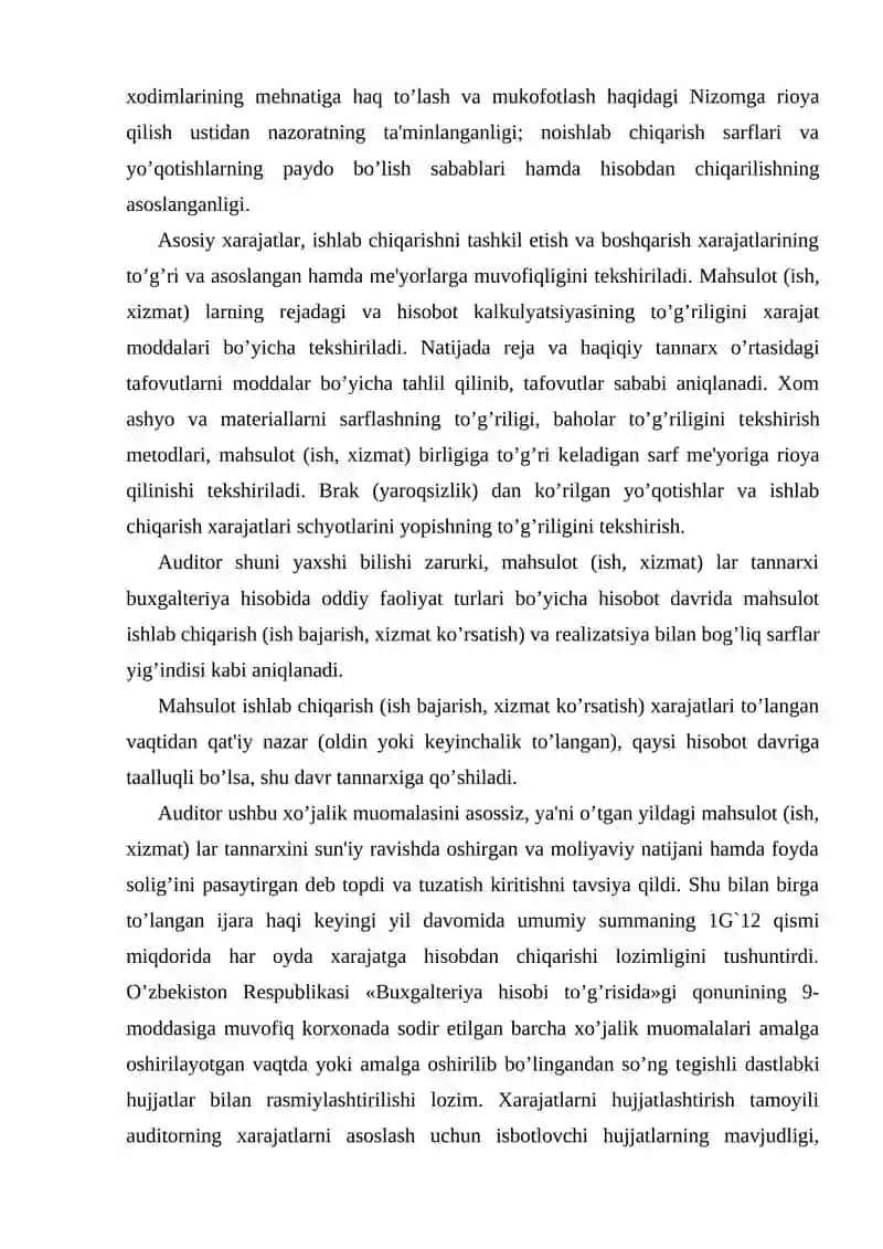 Korxonada ishlab chiqarish xarajatlari auditini o’tkazishni tartibi. 4