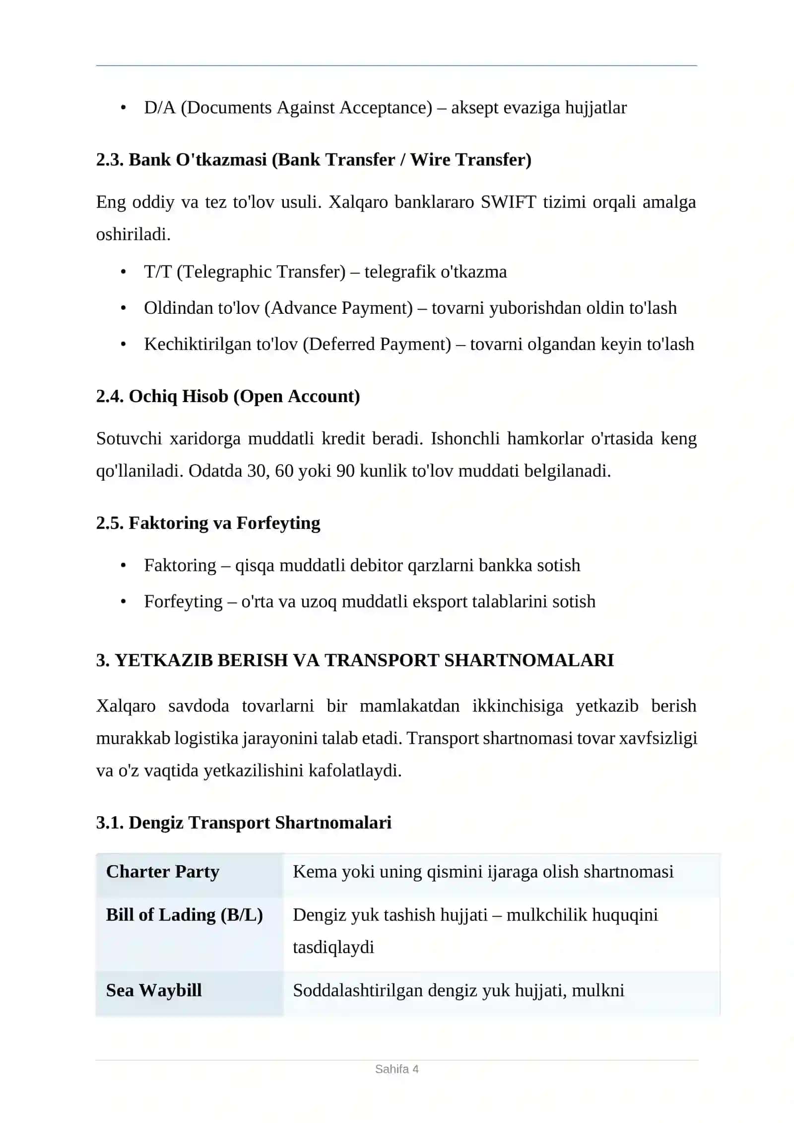XALQARO SAVDODA BITIMLAR 4