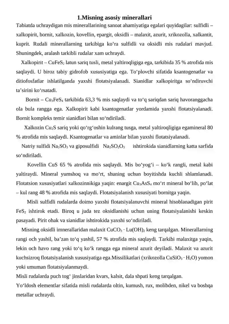 Mis-molibden rudalarini flotatsiya usulida boyitish texnologiyasi 4