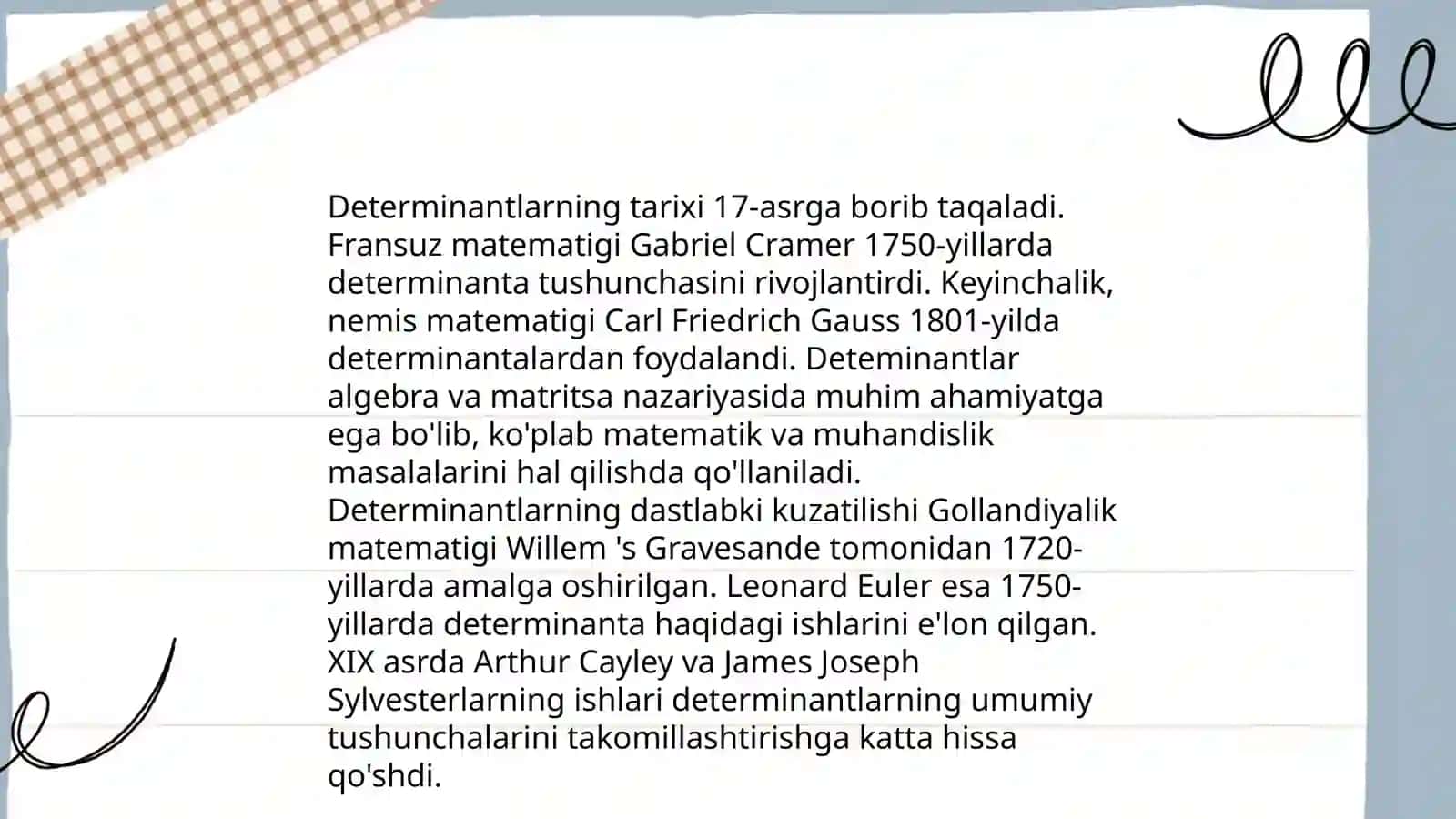 Determinantlar xossalari va unga doir misollar 4