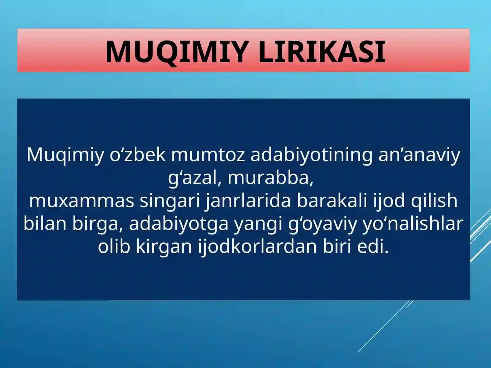 MUHAMMAD AMINXO‘JA MUQIMIY (1850–1903). LIRIKA. HAJVIYOT. “SAYOHATNOMA” 4