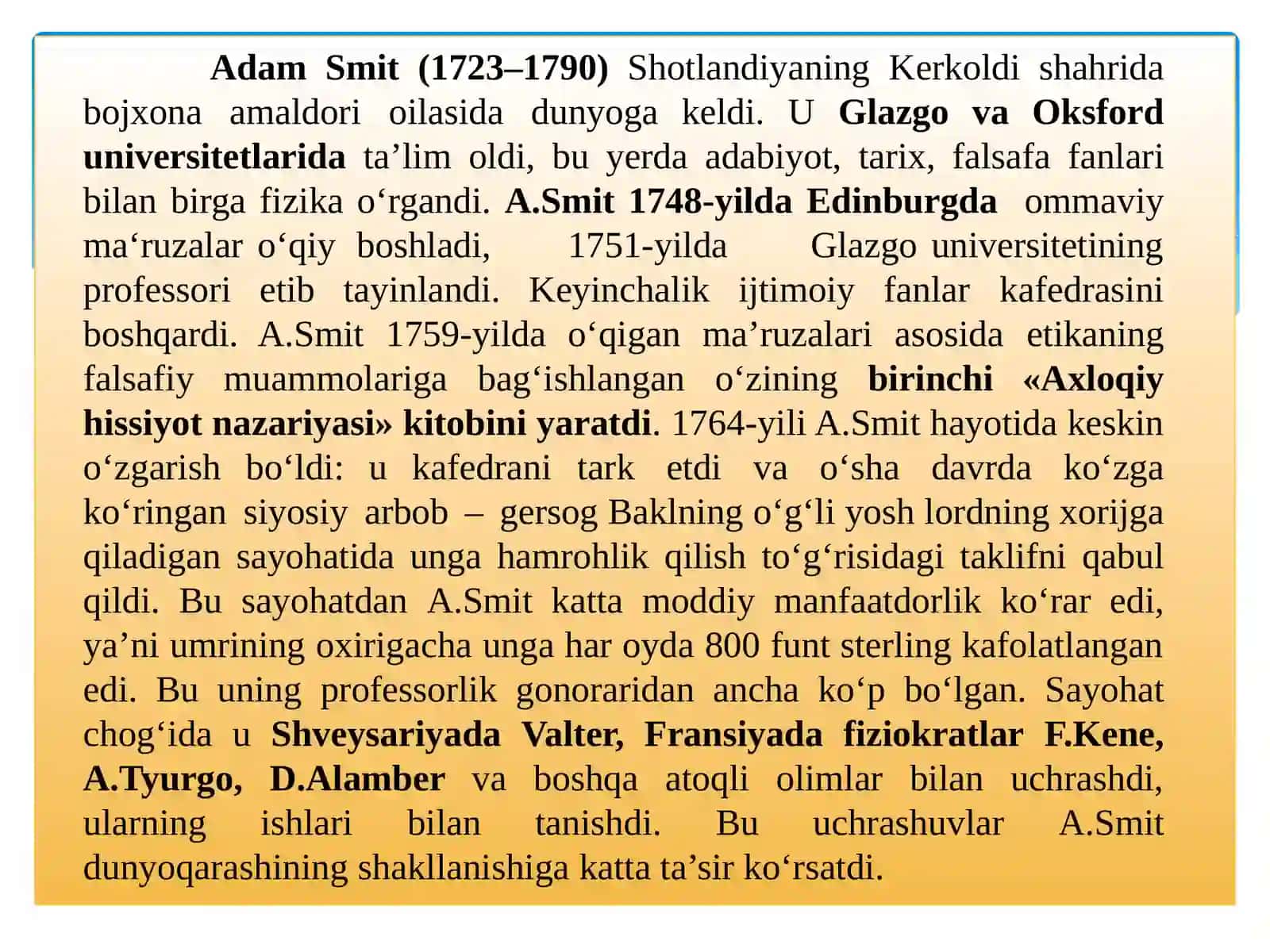 KLASSIK IQTISODIY MAKTABNING TO'LASHAKLLANISHI. ADAM SMIT VA DAVID RIKARDOIQTISODIY TA'LIMOTLARI 4