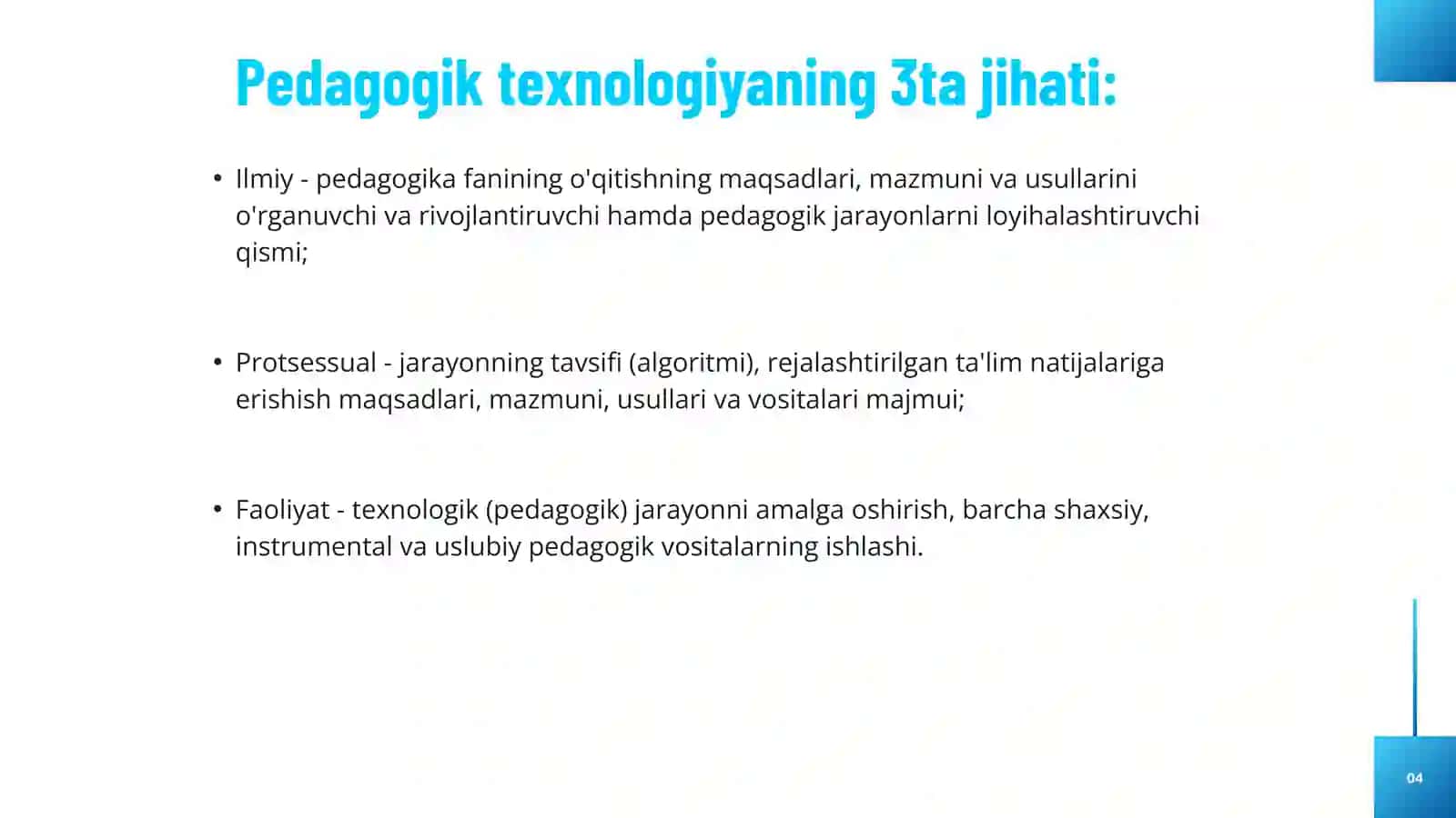 Pedagogik texnalogiyalar tasnifi 4