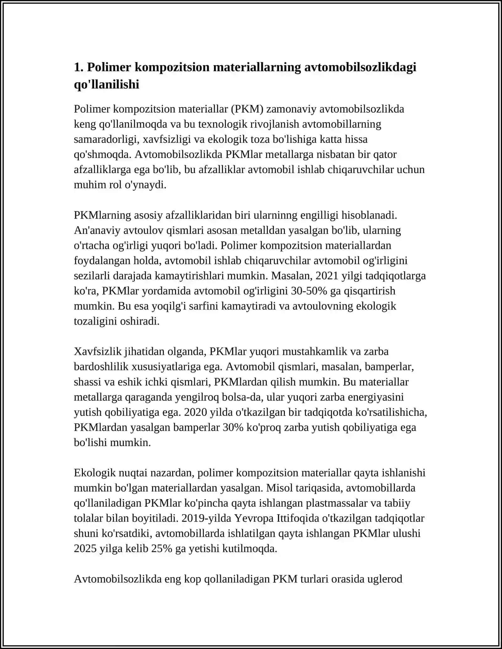 POLIMER KOMPOZITSION MATERIALLARNING QO'LLANILISHI. MASHINASOZLIKDA, QURILISHIDA QO'LLANILADIGAN POLIMER MATERIALLAR 4