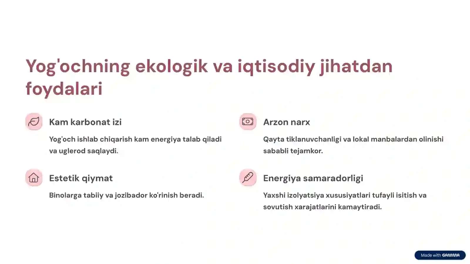 Barqaror materiallar: Yog'och, qayta ishlangan beton va kompozitlarning afzalliklari 4