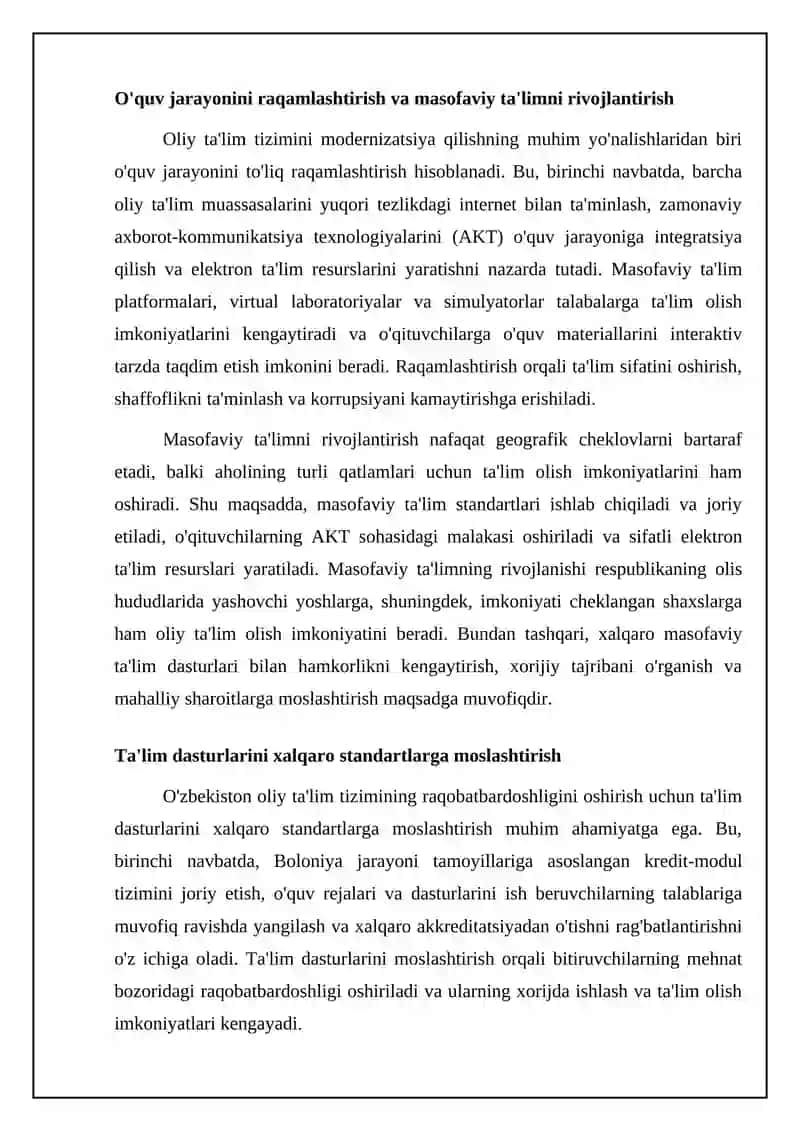 Oliy ta'lim tizimini modernizatsiya qilishning asosiy yo'nalishlari 4