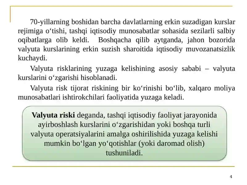 Valyuta risklarini boshqarish 4