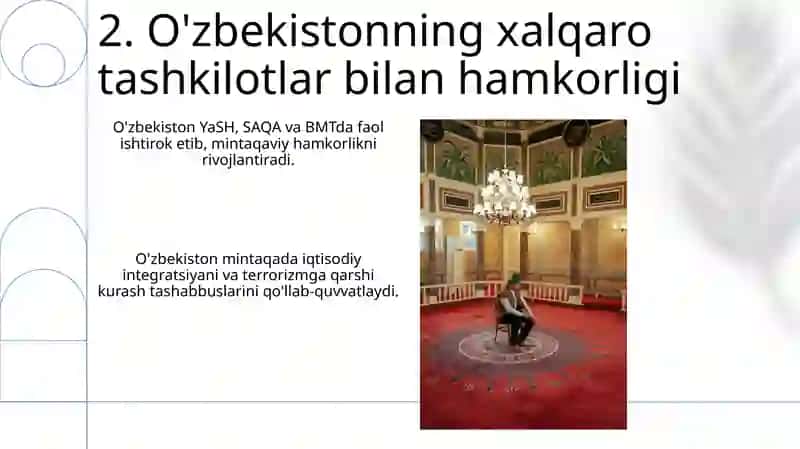 O'zbekistonning Markaziy Osiyoda tinchlik va barqarorlik ta'minlashdagi o'rni 4