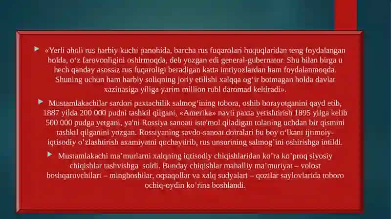 XIX asrning 70 – 90-yillarida Turkiston o‘lkasida xalq harakatlari 4
