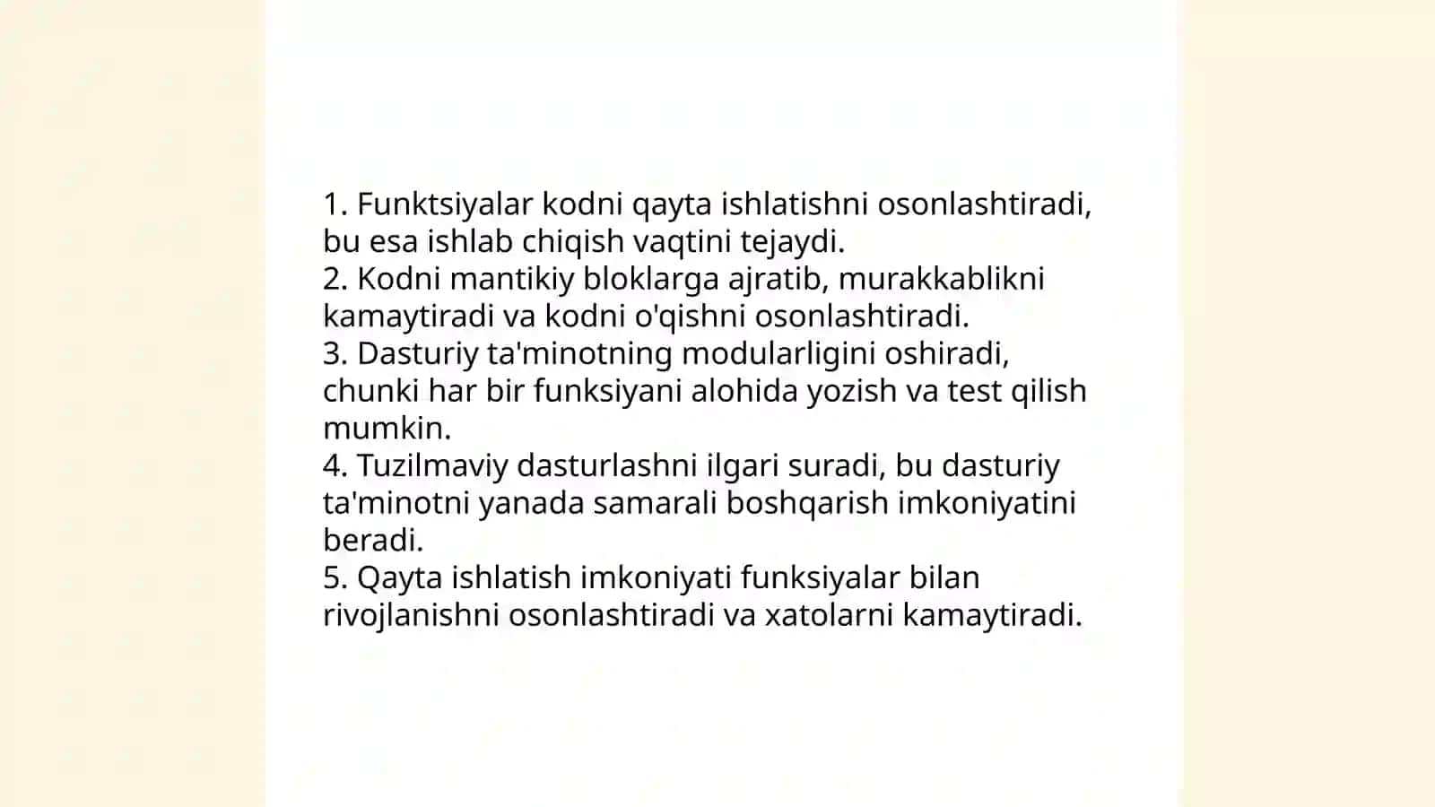 Funksiyalar yaratish va ulardan foydalanish 4