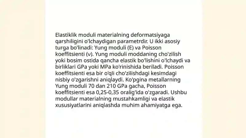 Cho'zilish va siqilishda elastiklik modullari 4