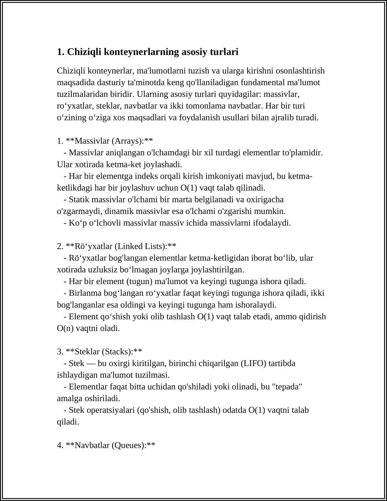 CHIZIQLI KONTEYNERLAR VA ULARNI QO’LLASH 4