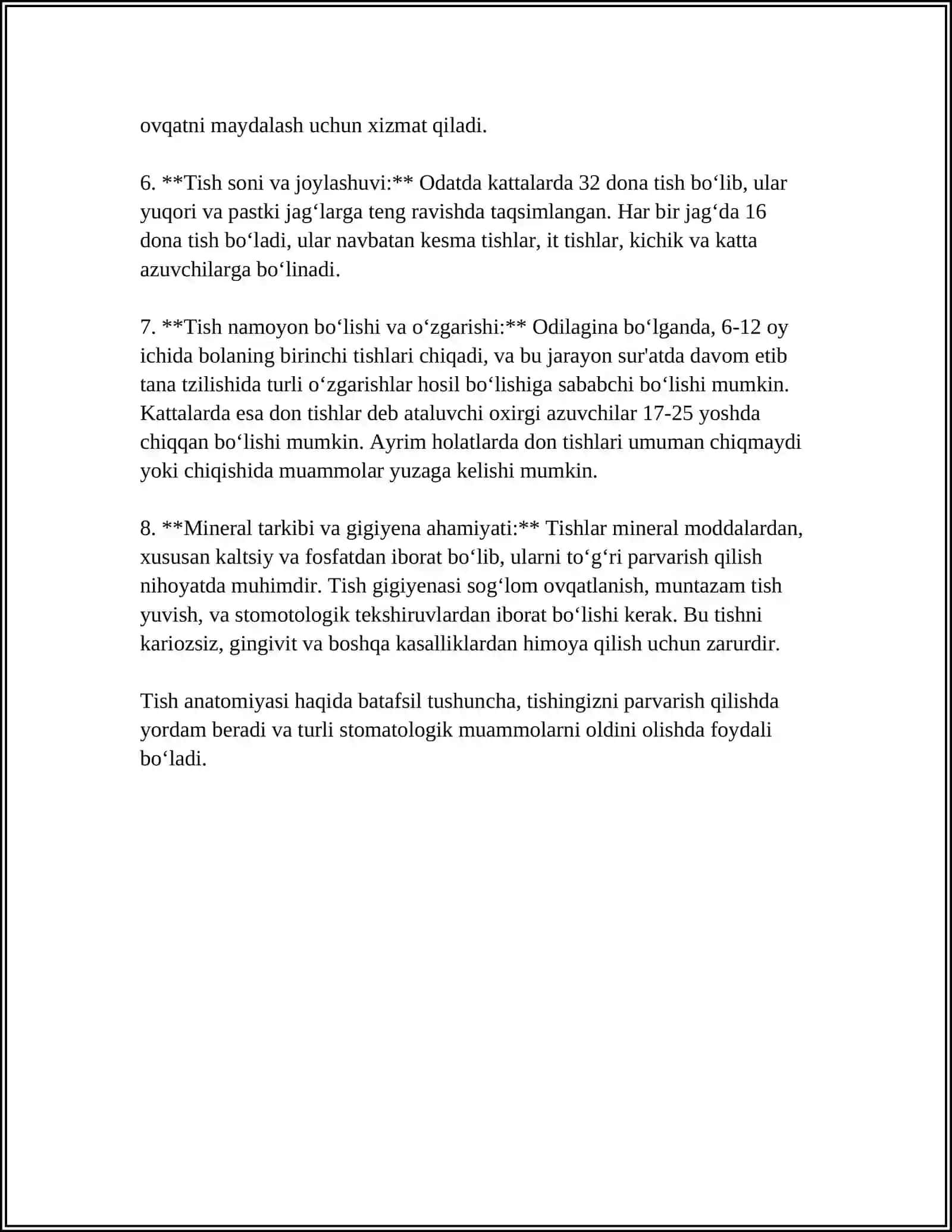 DOIMIY TISHLOVDAGI FRONTAL GURUH TISHLARNING TUZILISHI 4