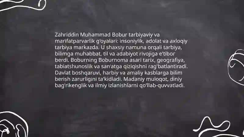 Mirzo Ulug'bek va Zahriddin Muhammad Boburlarning pedagogik g'oyalari va marifatparvarlik xizmatlari 4