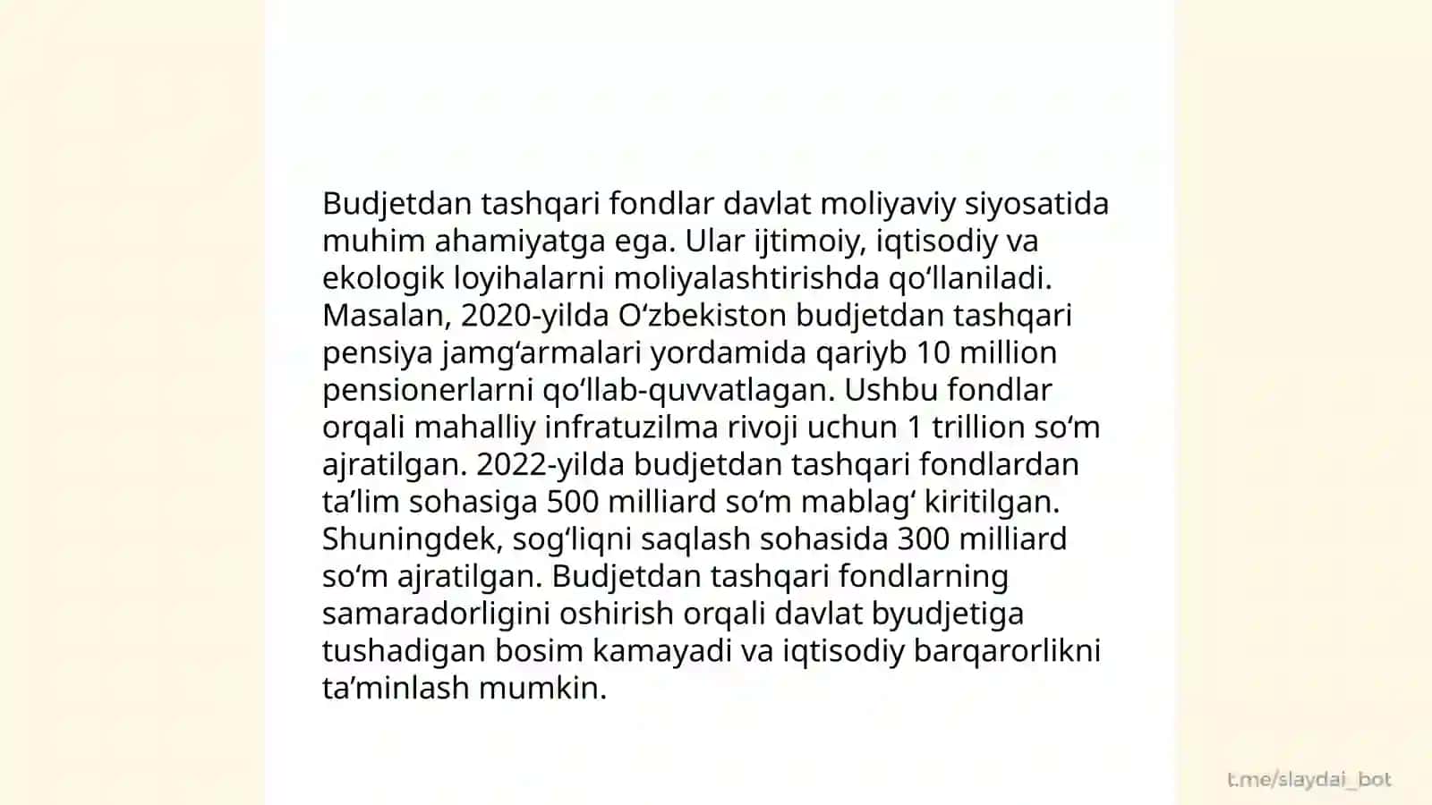 Oʻzbekiston Respublikasida budjetdan tashqari fondlar va ularning ahamiyati 4