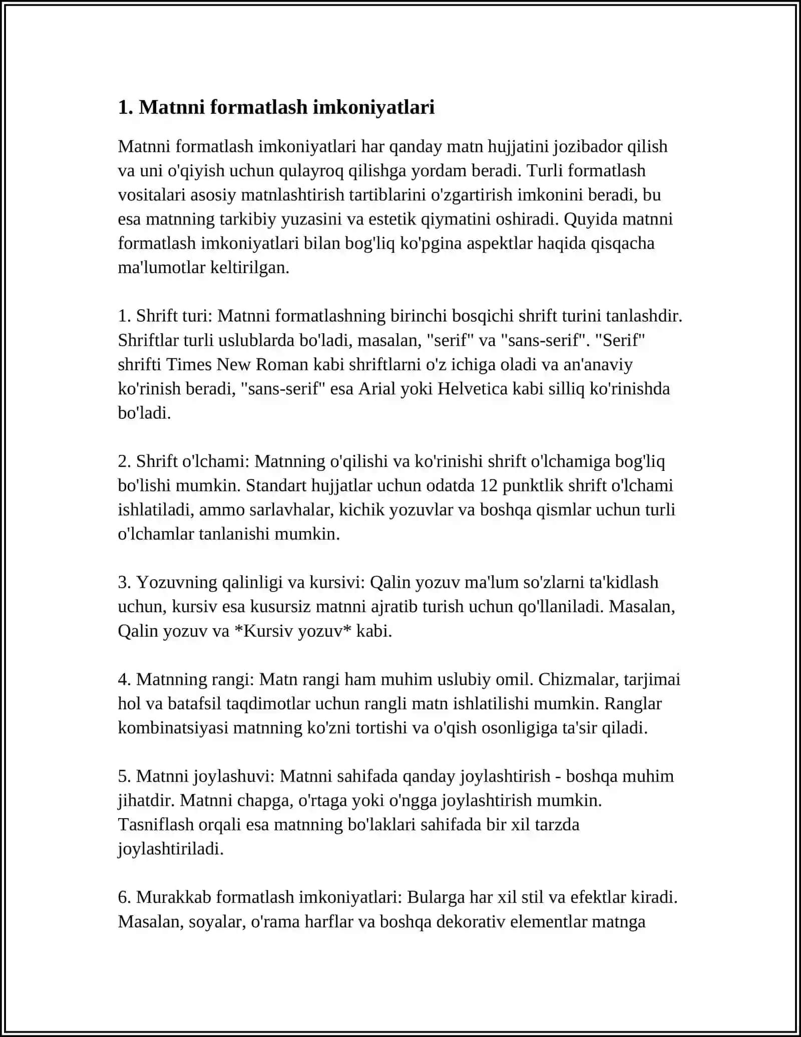 MS WORD MATN MUXARRIRI VA UNING IMKONIYATLARI ASOSIDA SOHAGA OID TURLI MAZMUNLI XUJJATLAR TAYYORLASH 4