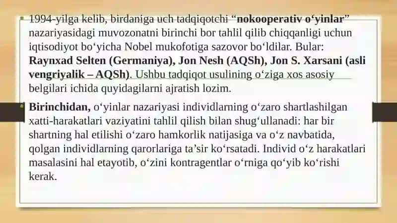 O‘yinlar Nazariyasi va O‘zaro Hamkorliklarni Modellashtirish 4