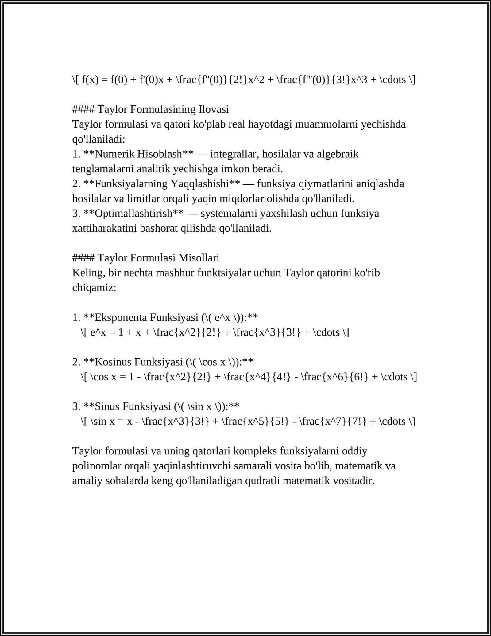 Taylor Formulasi Asoslari 4