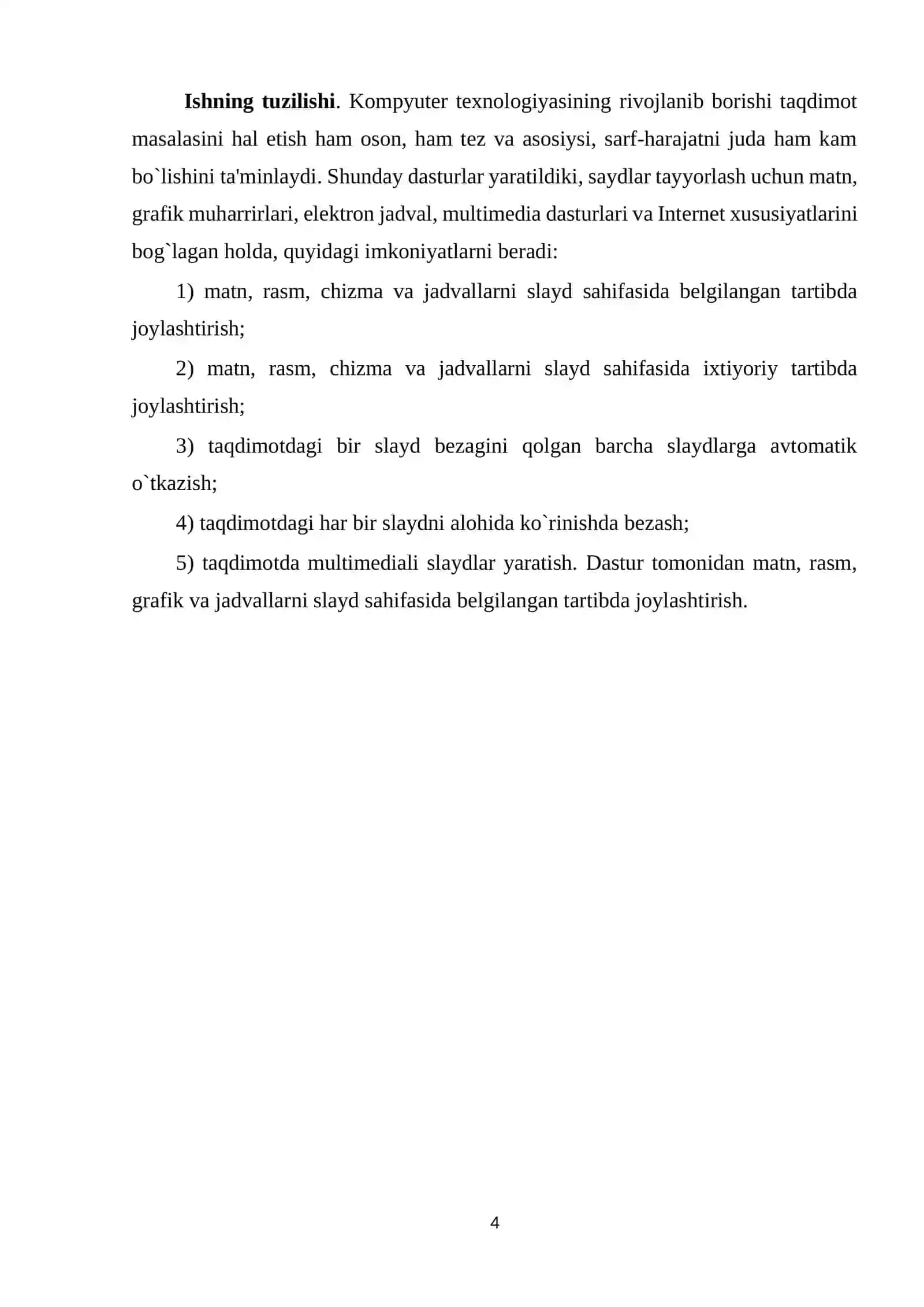 KURS ISHI Maqola prezentatsiyasi va ma'ruza o`qishda slaydlar yaratish 4