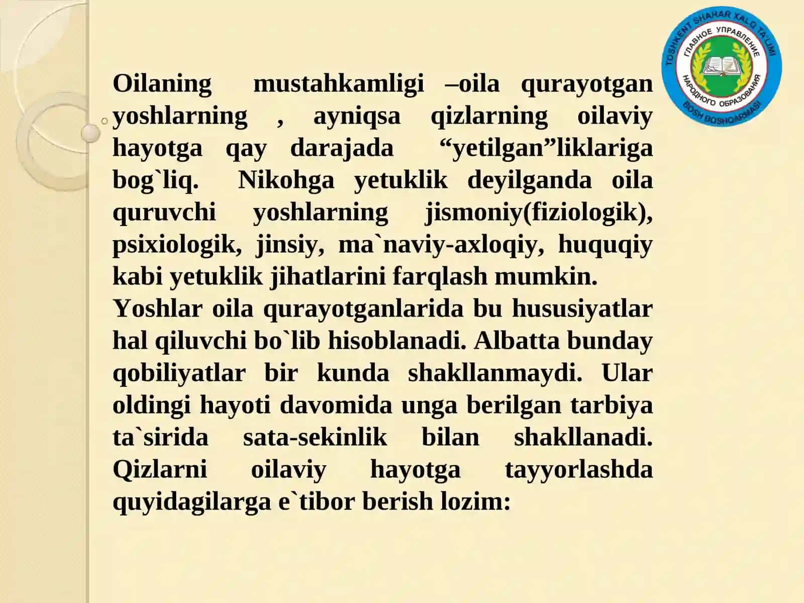 Yoshlarni ayniqsa qizlarni oilaviy hayotga tayyorlash, erta turmush qurishning oldini olish 4