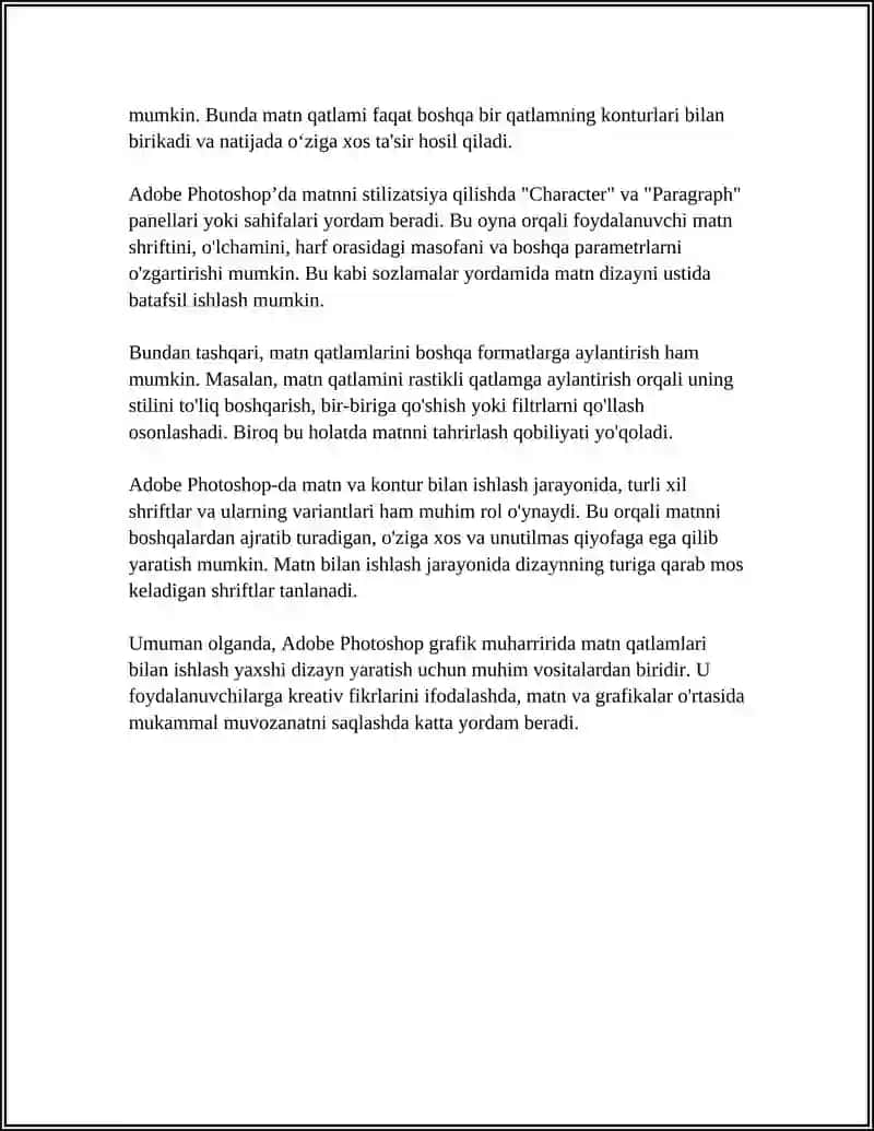 ADOBE PHOTOSHOP GRAFIK MUHARRIRIDA MATN VA KONTURLAR BILAN ISHLASHDA QO’LLANALADIGAN TUSHUNCHALAR 4