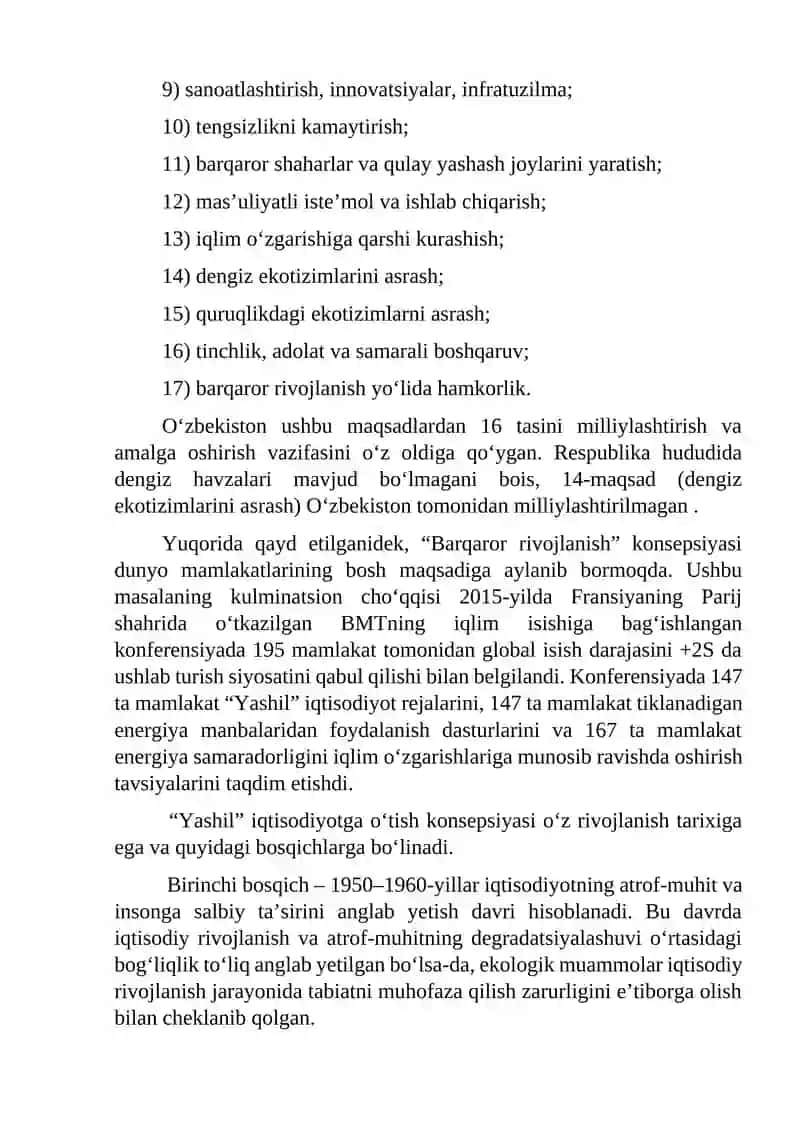 Barqaror iqtisodiy rivojlanishning mohiyati va uni ta’minlashda “yashil iqtisodiyot”ning o‘rni 4